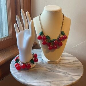 🍒BAKELITE cherries necklace and bracelet antique deco Free Shipping!